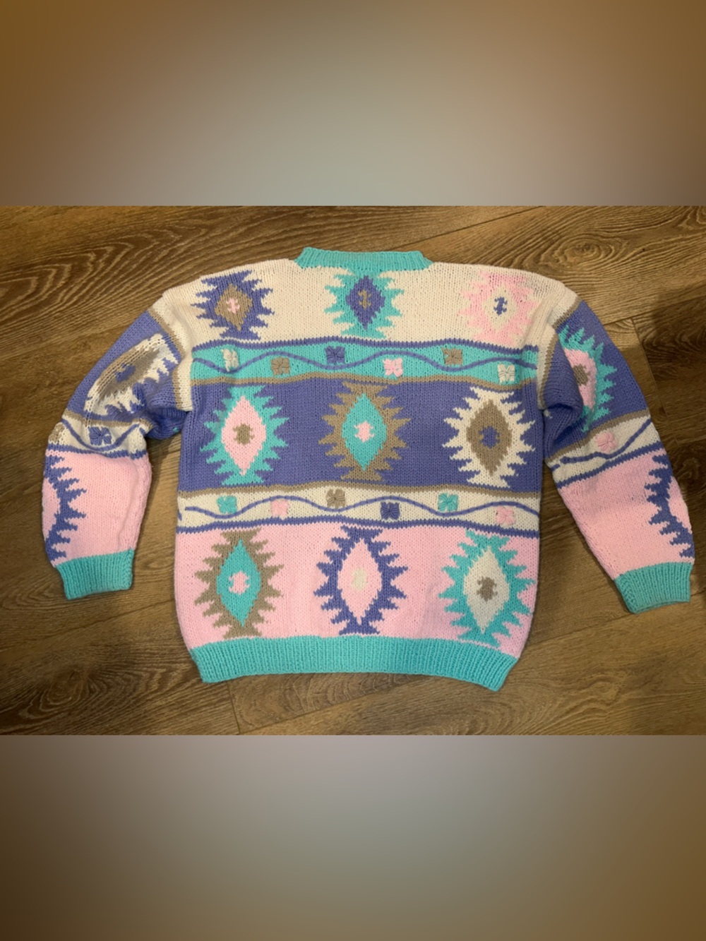 Handknitted Vintage Pastel Aztec Knit Crewneck - Pink, Teal, Lavender, Cream - Picture 3 of 6